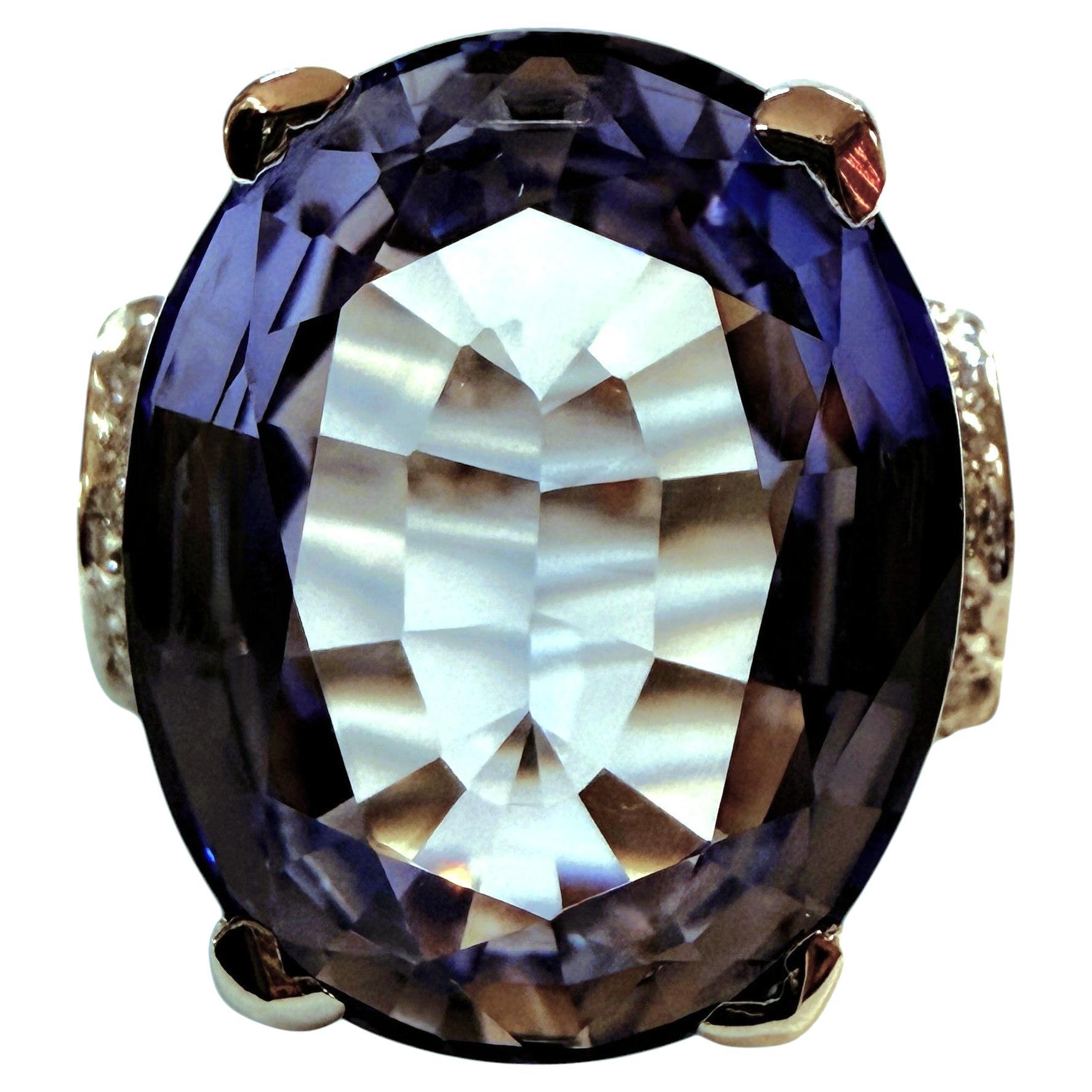 New 18.25 Carat Cornflower Blue Sapphire 
Diamond Cut Sapphire Sterling Ring