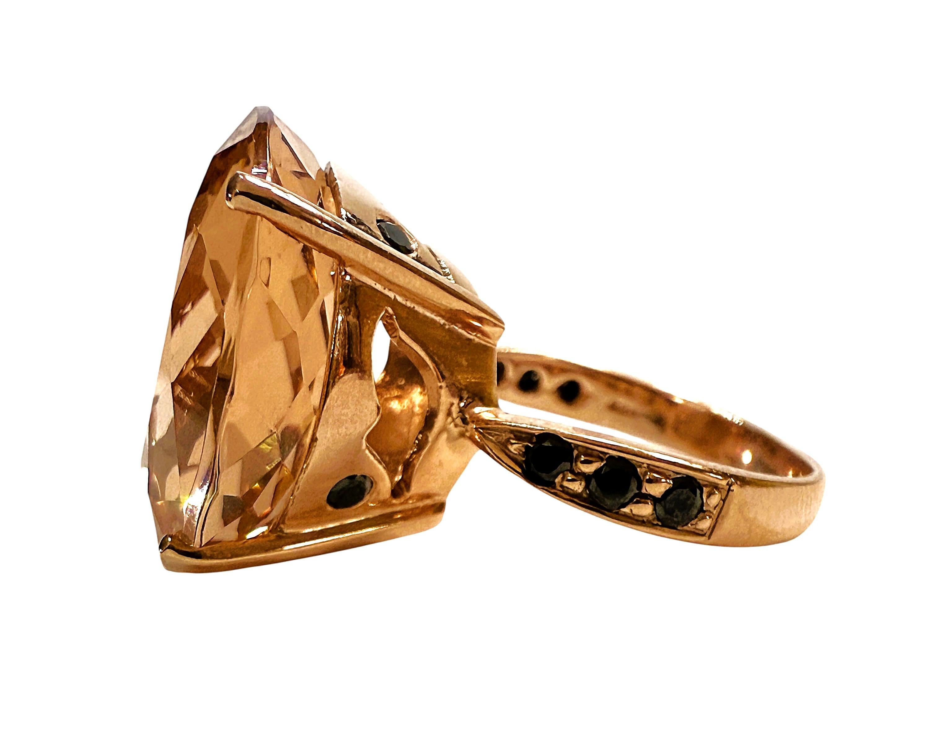 Art Deco New 18.3 Carat Peach Morganite & Diamond Cut Spinel R Gold PL Sterling Ring For Sale