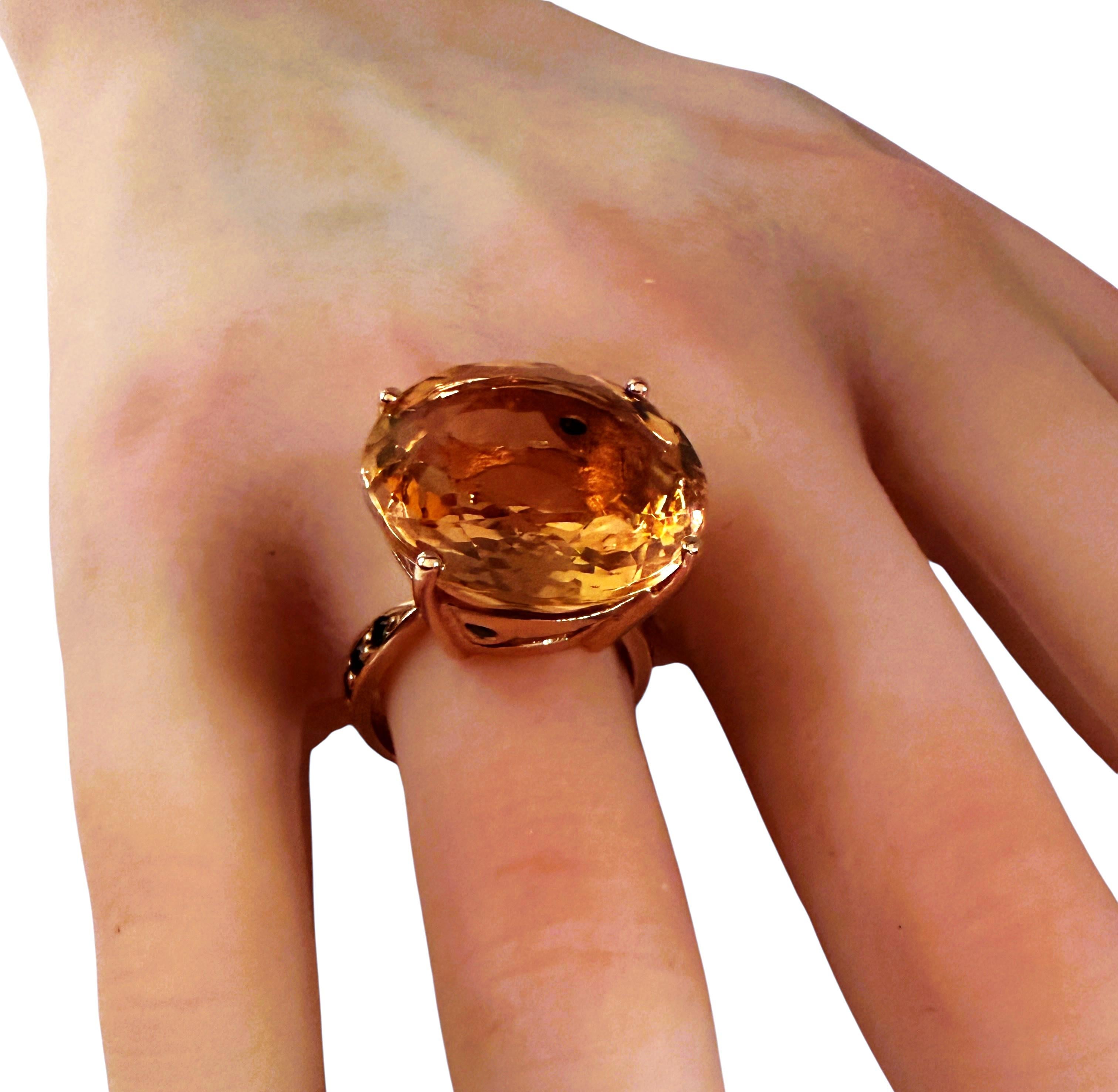 Women's New 18.3 Carat Peach Morganite & Diamond Cut Spinel R Gold PL Sterling Ring For Sale