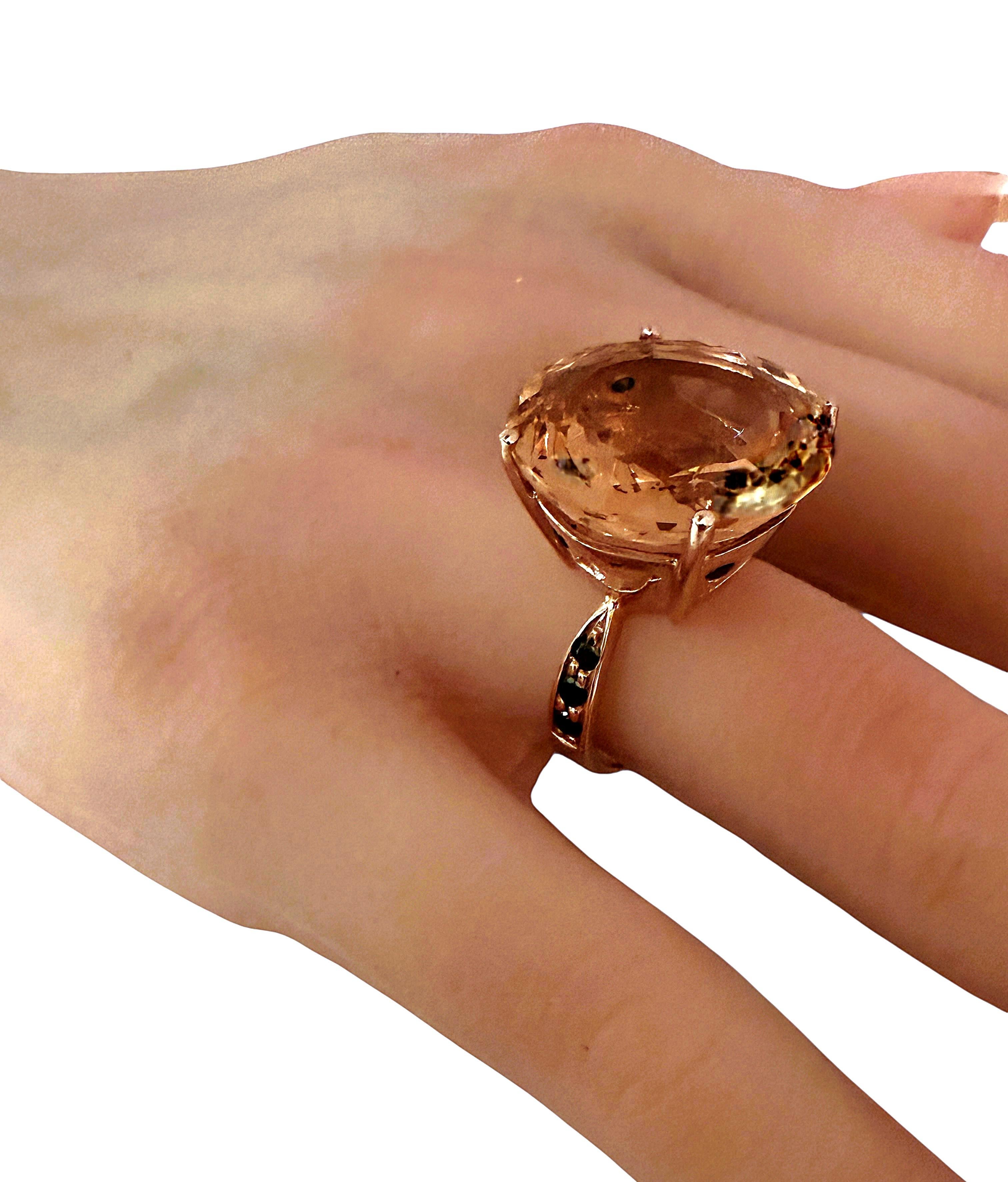 New 18.3 Carat Peach Morganite & Diamond Cut Spinel R Gold PL Sterling Ring For Sale 1