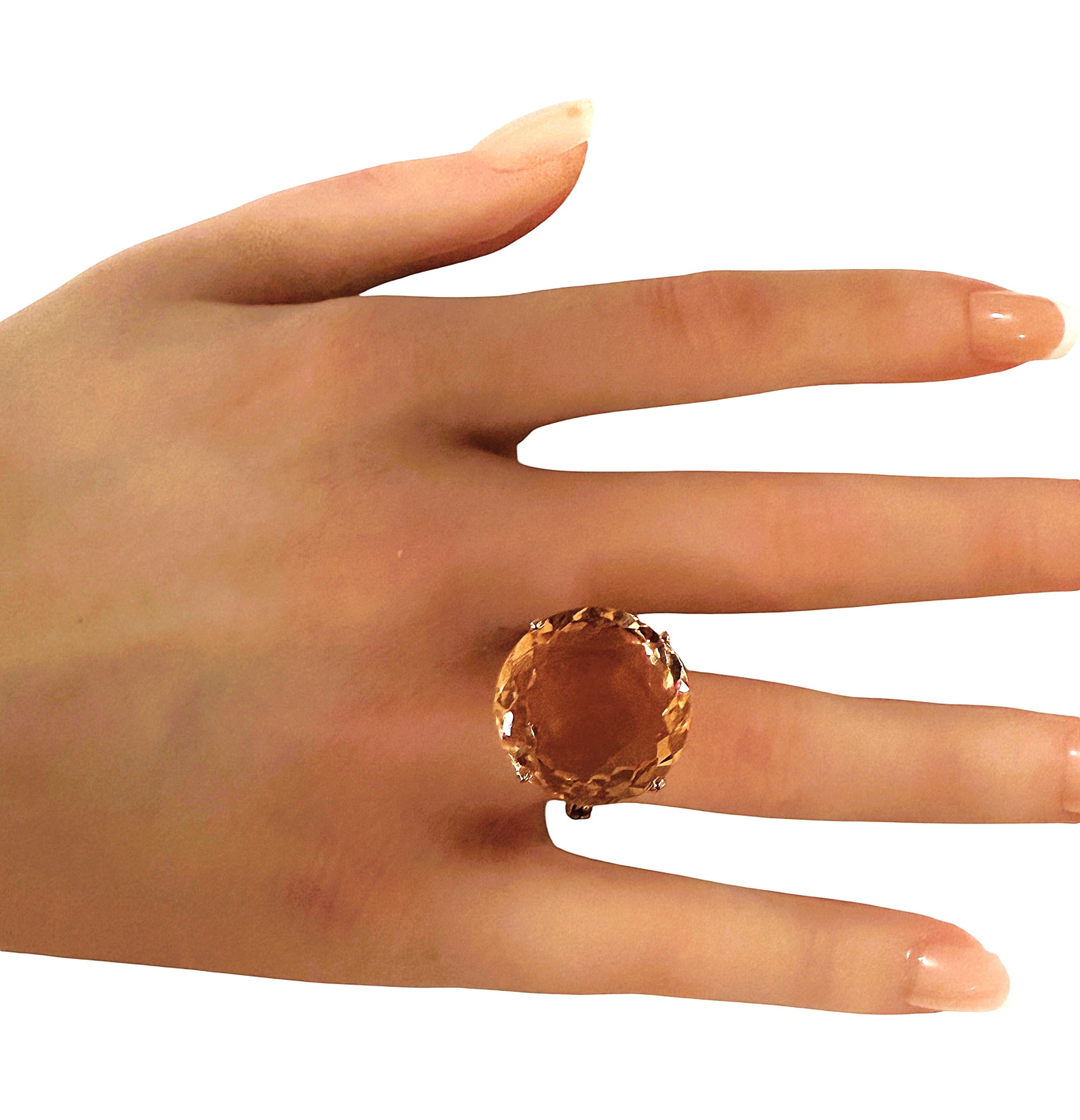 New 18.3 Carat Peach Morganite & Diamond Cut Spinel R Gold PL Sterling Ring For Sale 2