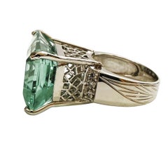 New 18.6 Carat Aquamarine & Sapphire Sterling Silver Ring