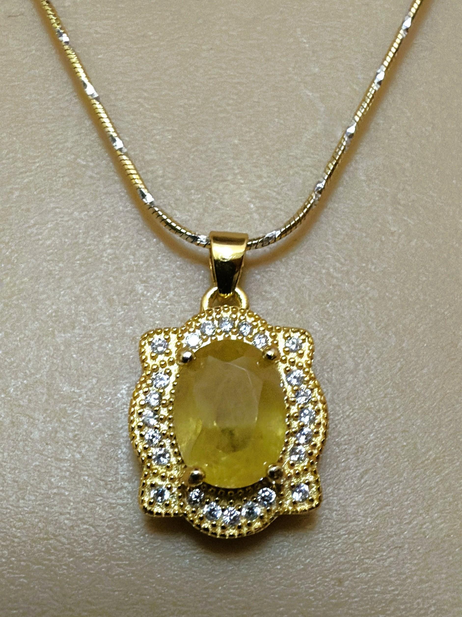 Neu 1,86 Karat natürlicher gelber Topas & Diamantschliff Saphir Gold PL Halskette (Art déco) im Angebot