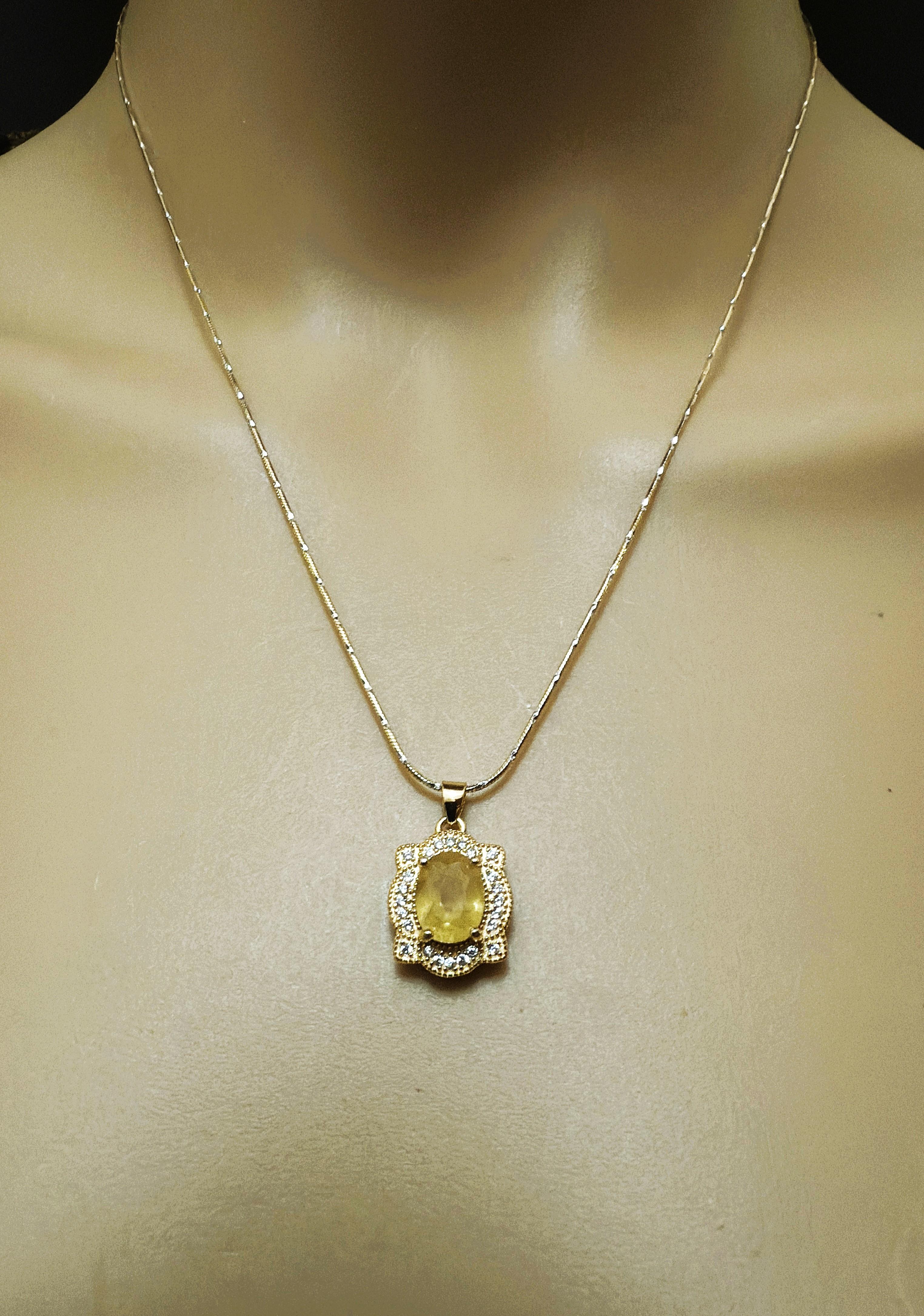 Neu 1,86 Karat natürlicher gelber Topas & Diamantschliff Saphir Gold PL Halskette im Zustand „Neu“ im Angebot in Eagan, MN
