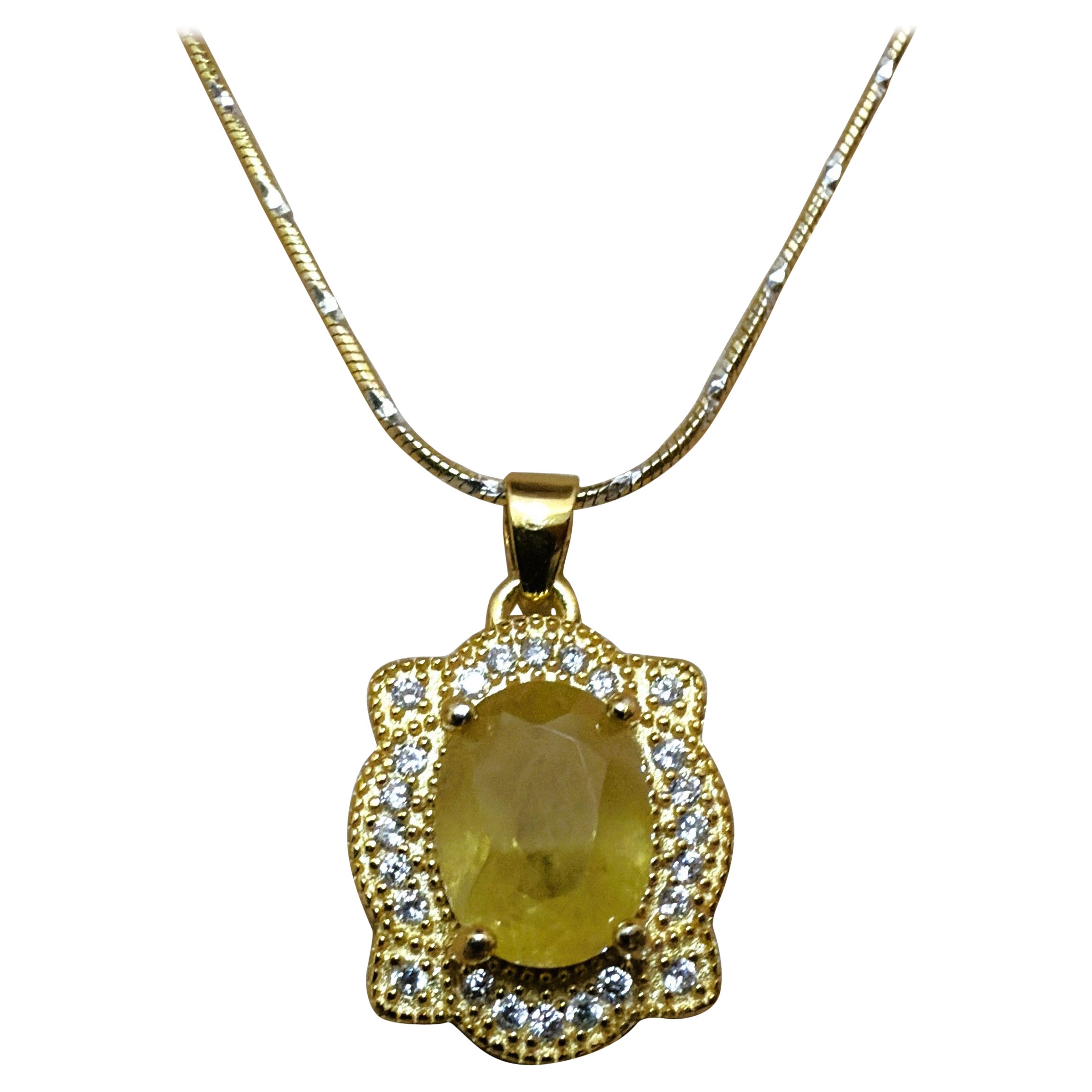 Neu 1,86 Karat natürlicher gelber Topas & Diamantschliff Saphir Gold PL Halskette im Angebot