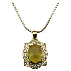New 1.86 Carat Natural Yellow Topaz & Diamond Cut Sapphire Gold PL Necklace