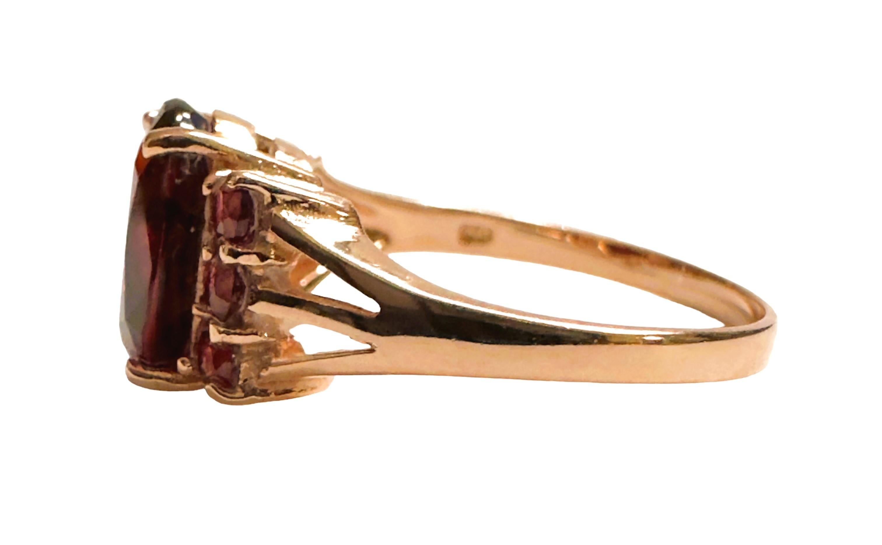 Art Deco New 1.86 ct Mozambique Rhodolite Garnet Rose Gold Plated Sterling Ring For Sale