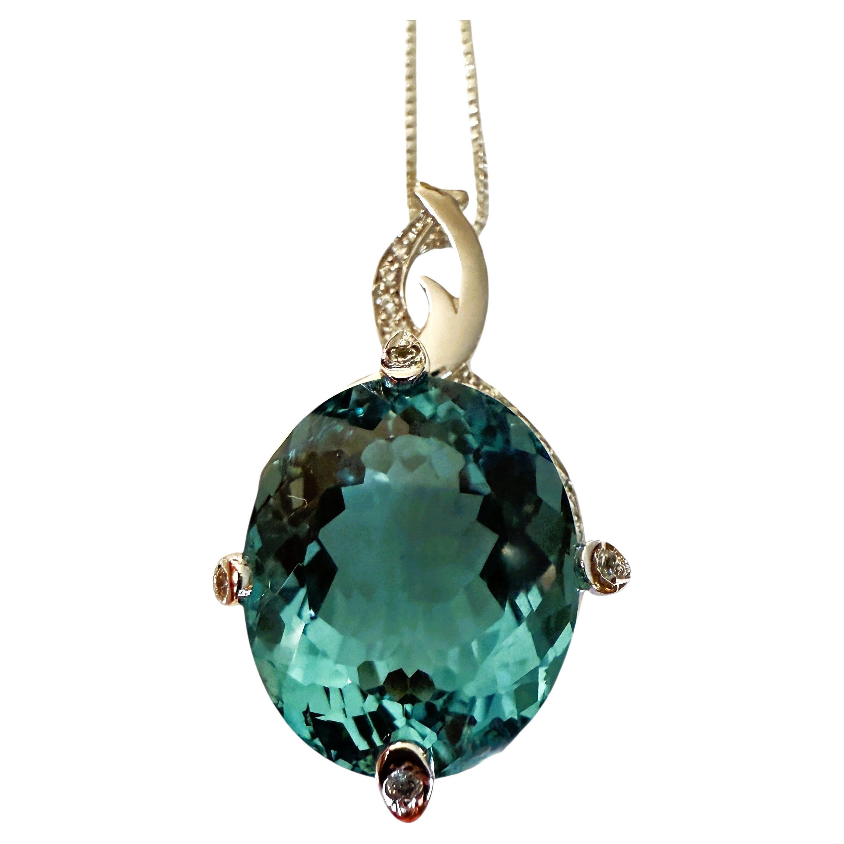 New 18.70 Carat Aquamarine 
Diamond Cut Sapphire Sterling Pendant Necklace