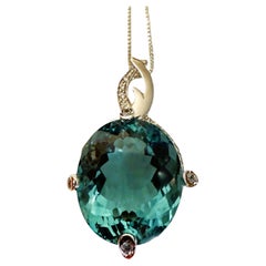New 18.70 Carat Aquamarine 
Diamond Cut Sapphire Sterling Pendant Necklace
