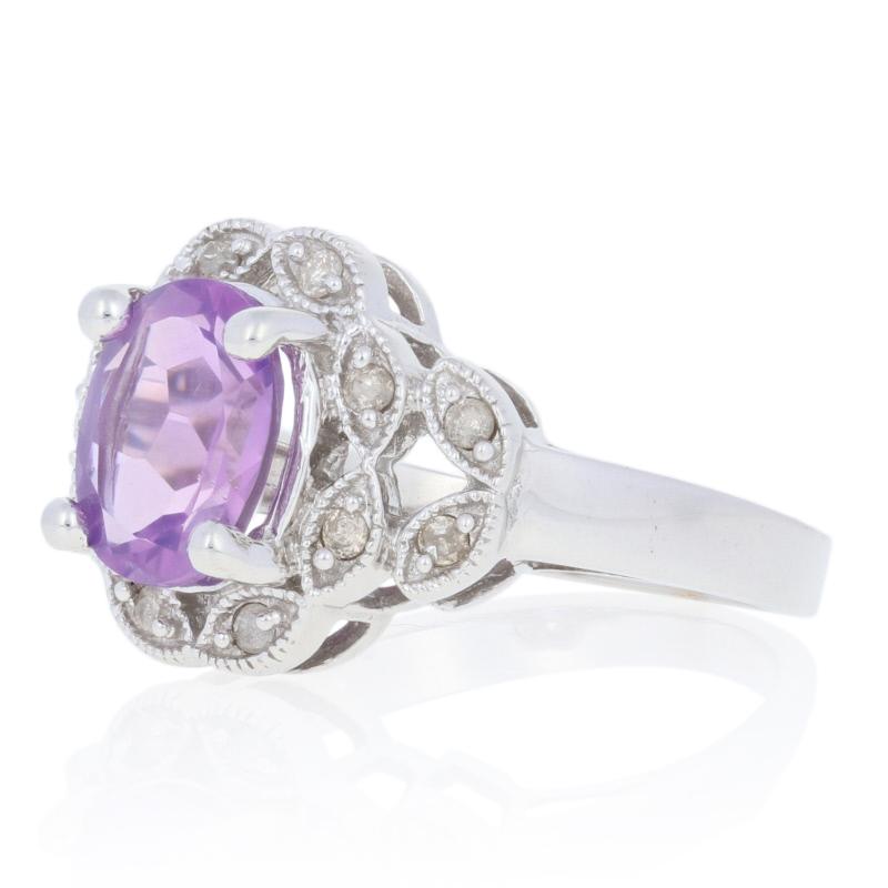 For Sale:  New 1.88ctw Oval Cut Rose de France Amethyst & Diamond Ring 14k White Gold Halo 2