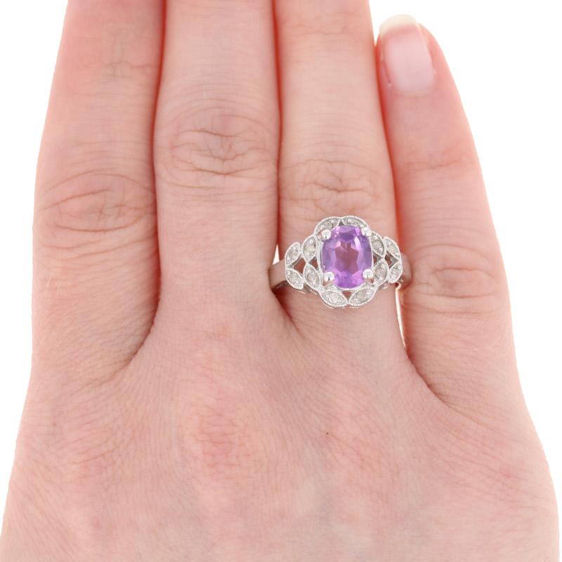 For Sale:  New 1.88ctw Oval Cut Rose de France Amethyst & Diamond Ring 14k White Gold Halo 3