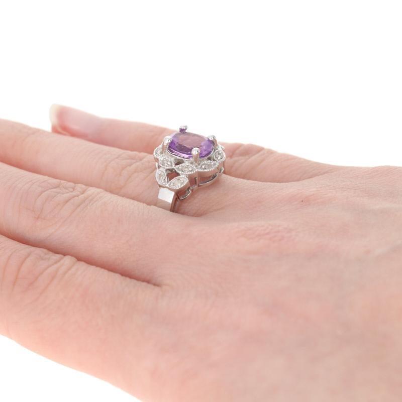 For Sale:  New 1.88ctw Oval Cut Rose de France Amethyst & Diamond Ring 14k White Gold Halo 4