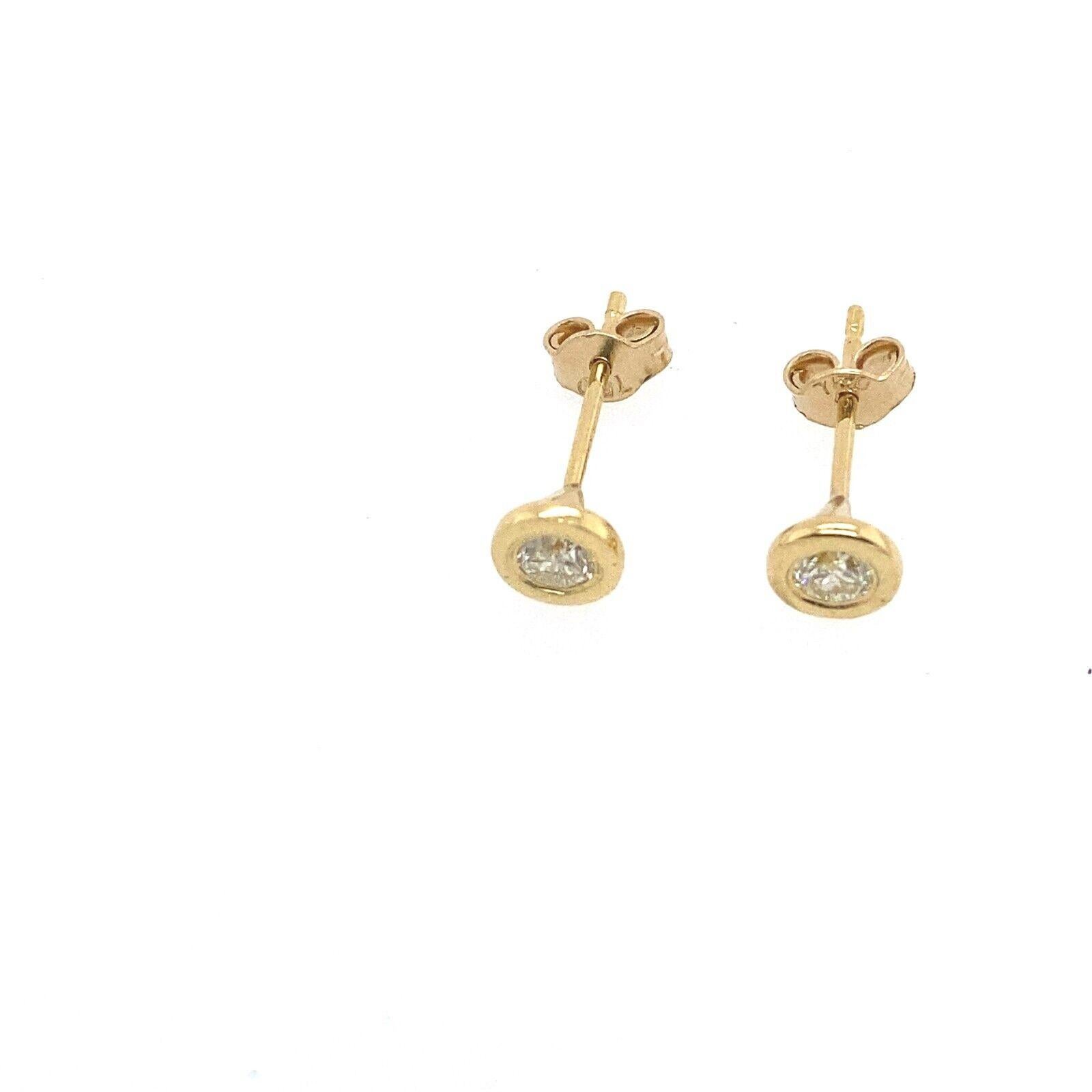 Round Cut New 18ct Yellow Gold Diamond Studs Earrings in Rubover Setting For Sale