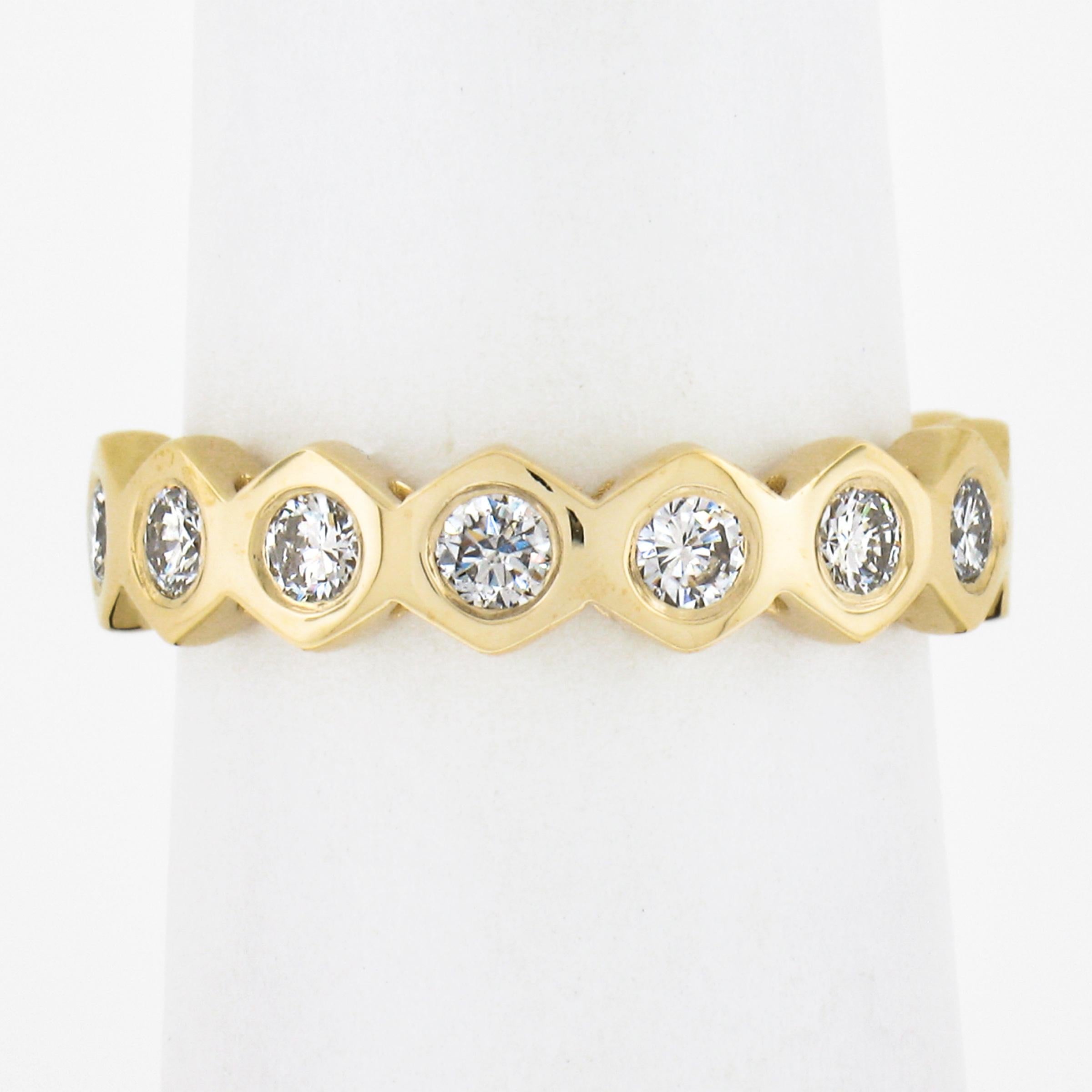 --Stone(s):--
(9) Natural Genuine Diamond - Round Brilliant Cut - Flush Burnish Set - G/H Color - VS1-SI2 Clarity
Total Carat Weight:	0.58 (exact)

Material: Solid 18k Yellow Gold
Weight: 4.09 Grams
Ring Size: 6.0 (Fitted on a finger. We can custom