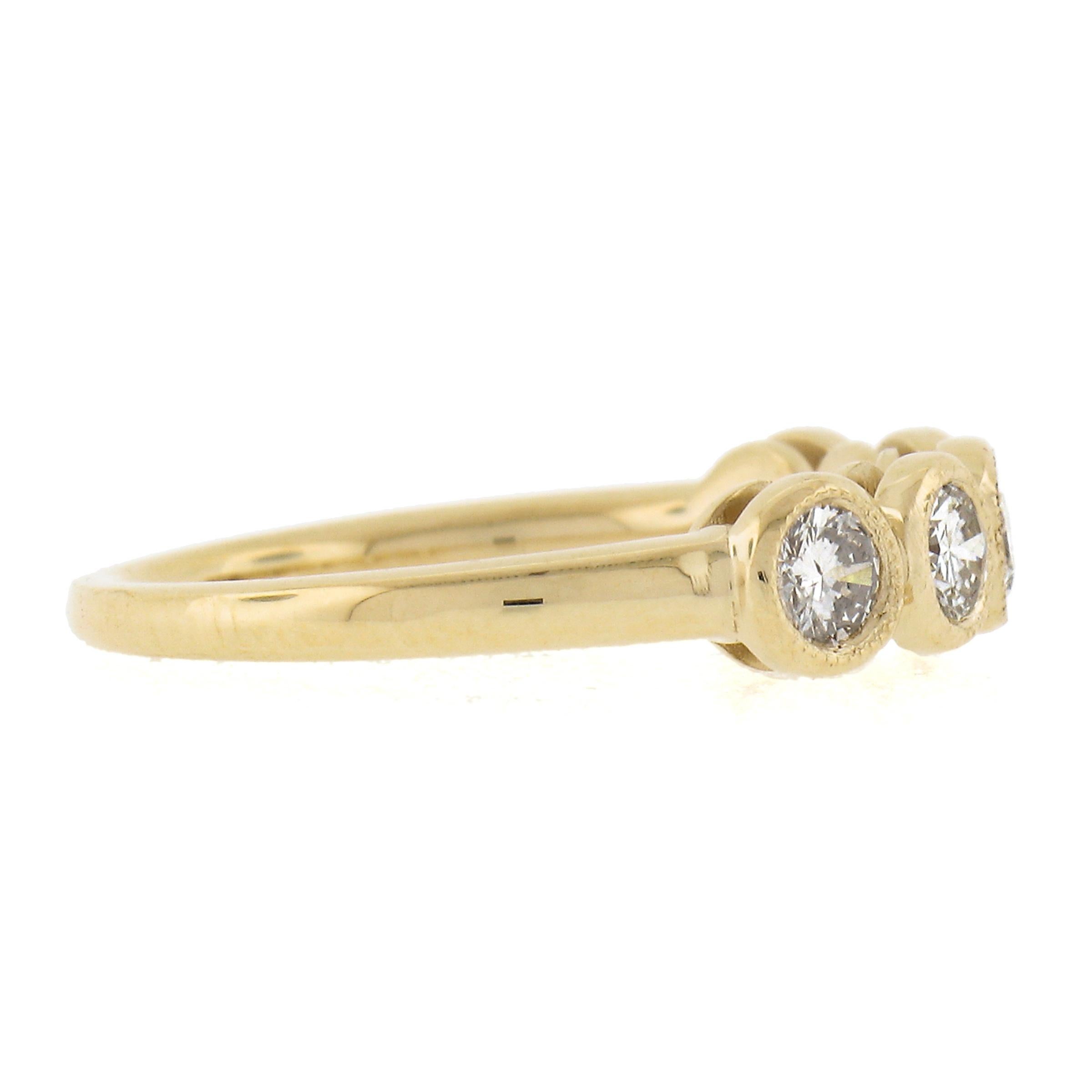 NEW 18k Gold 0.63ct Milgrain Bezel Round Diamond 5 Stone Stack Wedding Band Ring For Sale 1