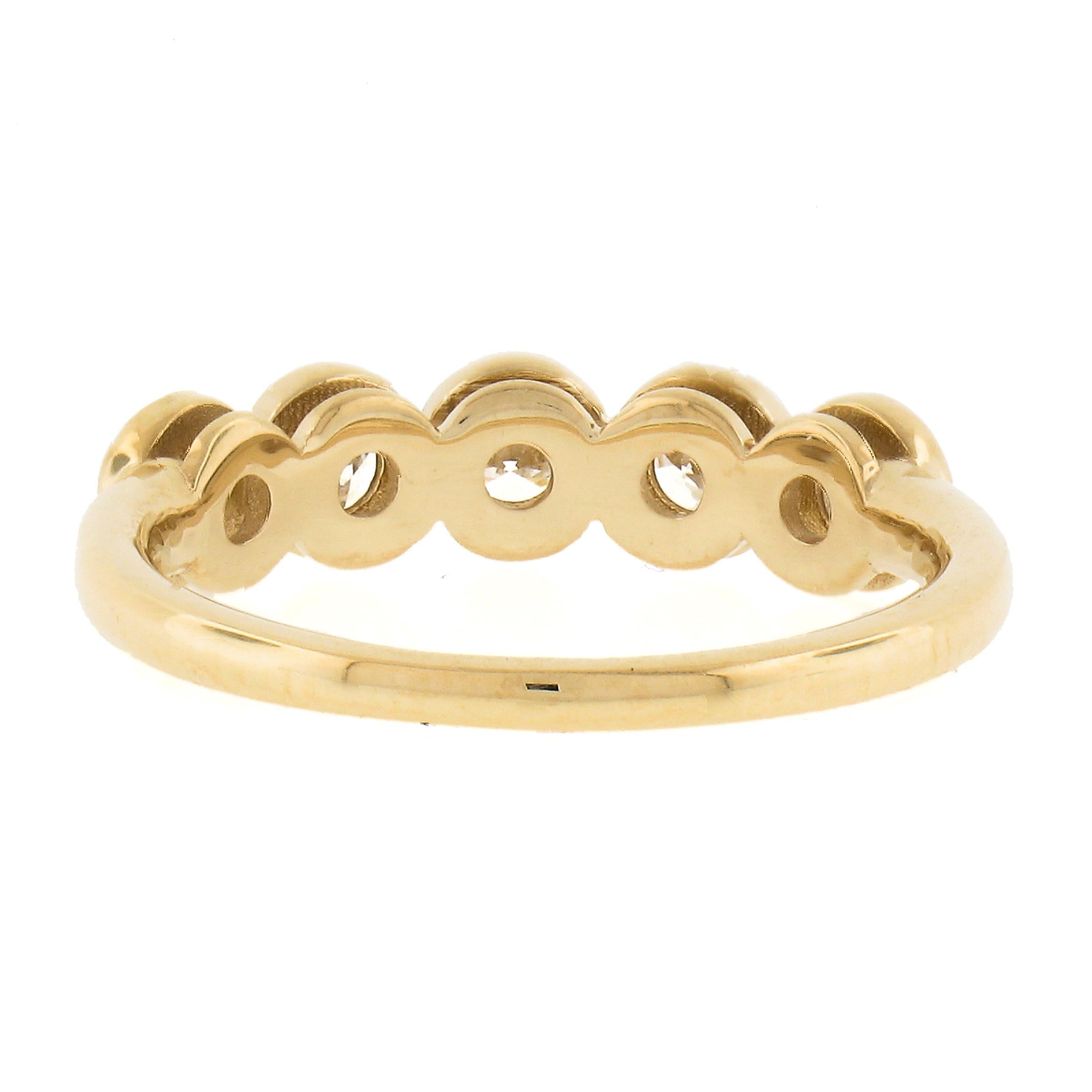 NEW 18k Gold 0.63ct Milgrain Bezel Round Diamond 5 Stone Stack Wedding Band Ring For Sale 3