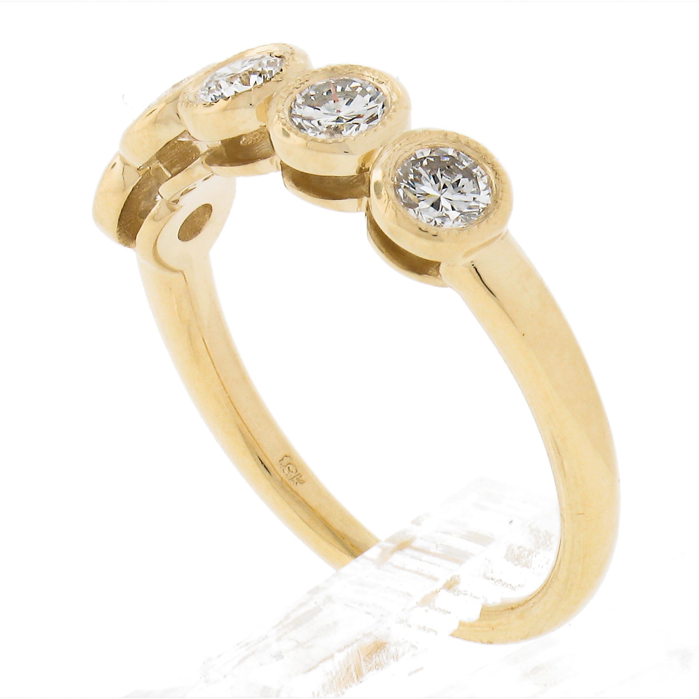 NEW 18k Gold 0.63ct Milgrain Bezel Round Diamond 5 Stone Stack Wedding Band Ring For Sale 5