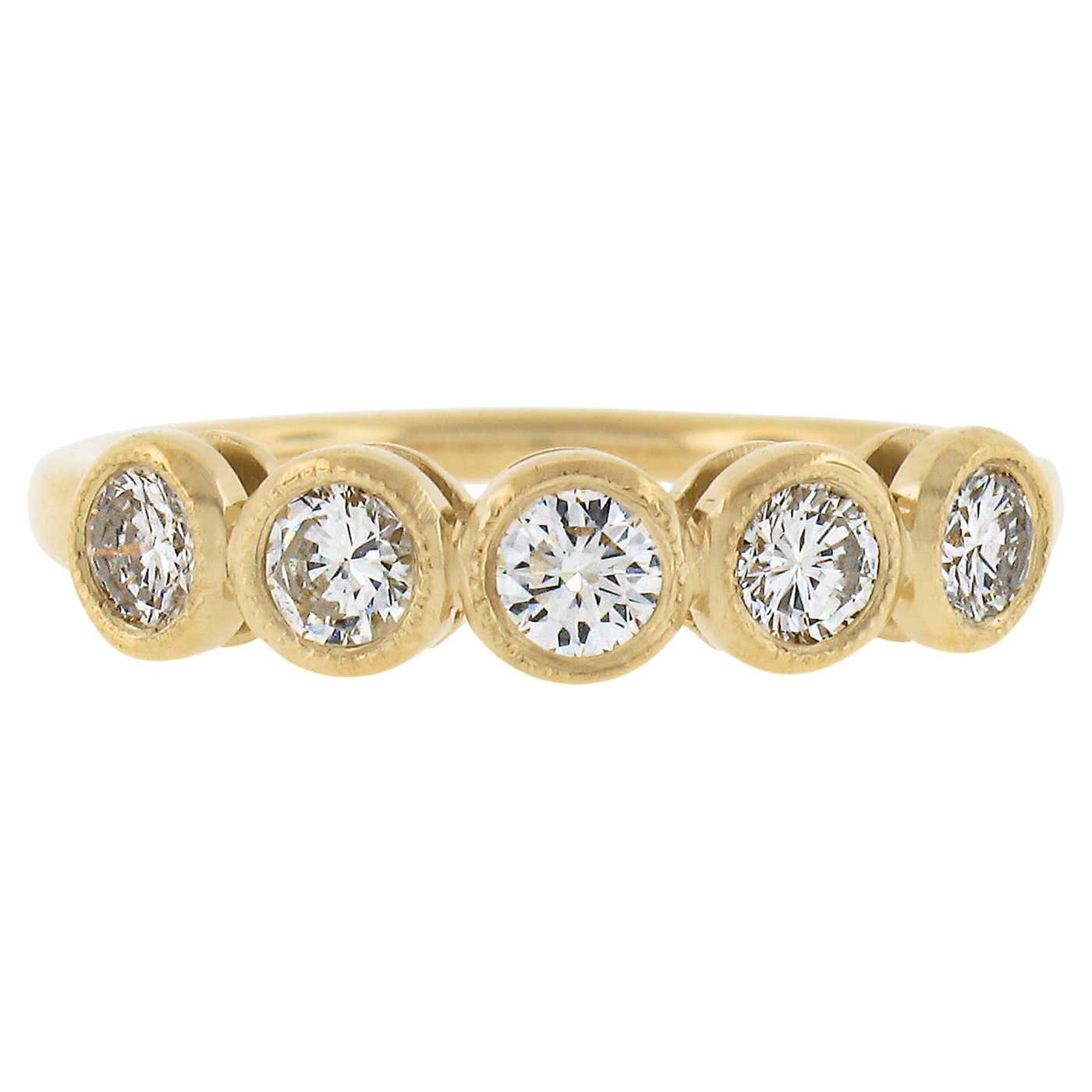 NEW 18k Gold 0.63ct Milgrain Bezel Round Diamond 5 Stone Stack Wedding ...