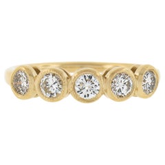 Bague d'alliance empilée à 5 pierres en or 18 carats avec diamants ronds de 0,63 carat de couleur milgrain, serti clos