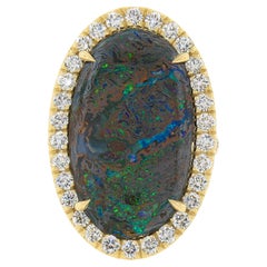 New 18k Gold 11.36ctw GIA Oval Brown Boulder Opal 
Diamond Halo Cocktail Ring