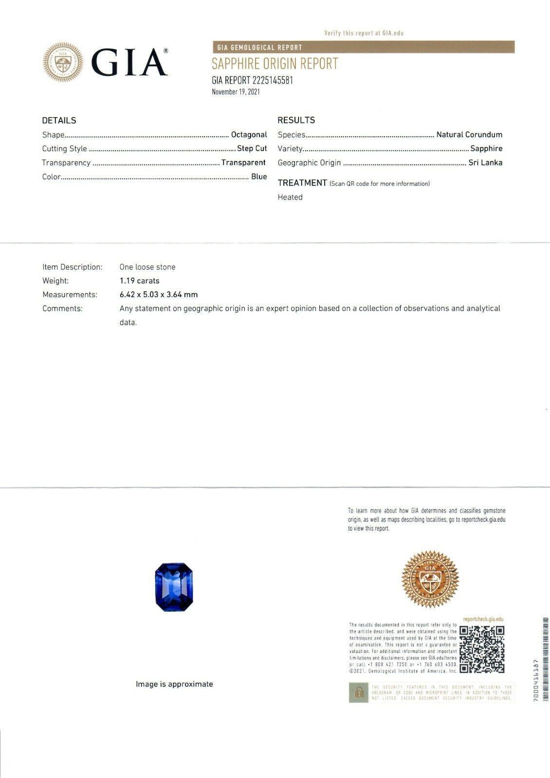 New 18K Gold 1.39ct GIA Emerald Cut Ceylon Sapphire & Diamond 3 Three Stone Ring For Sale 6
