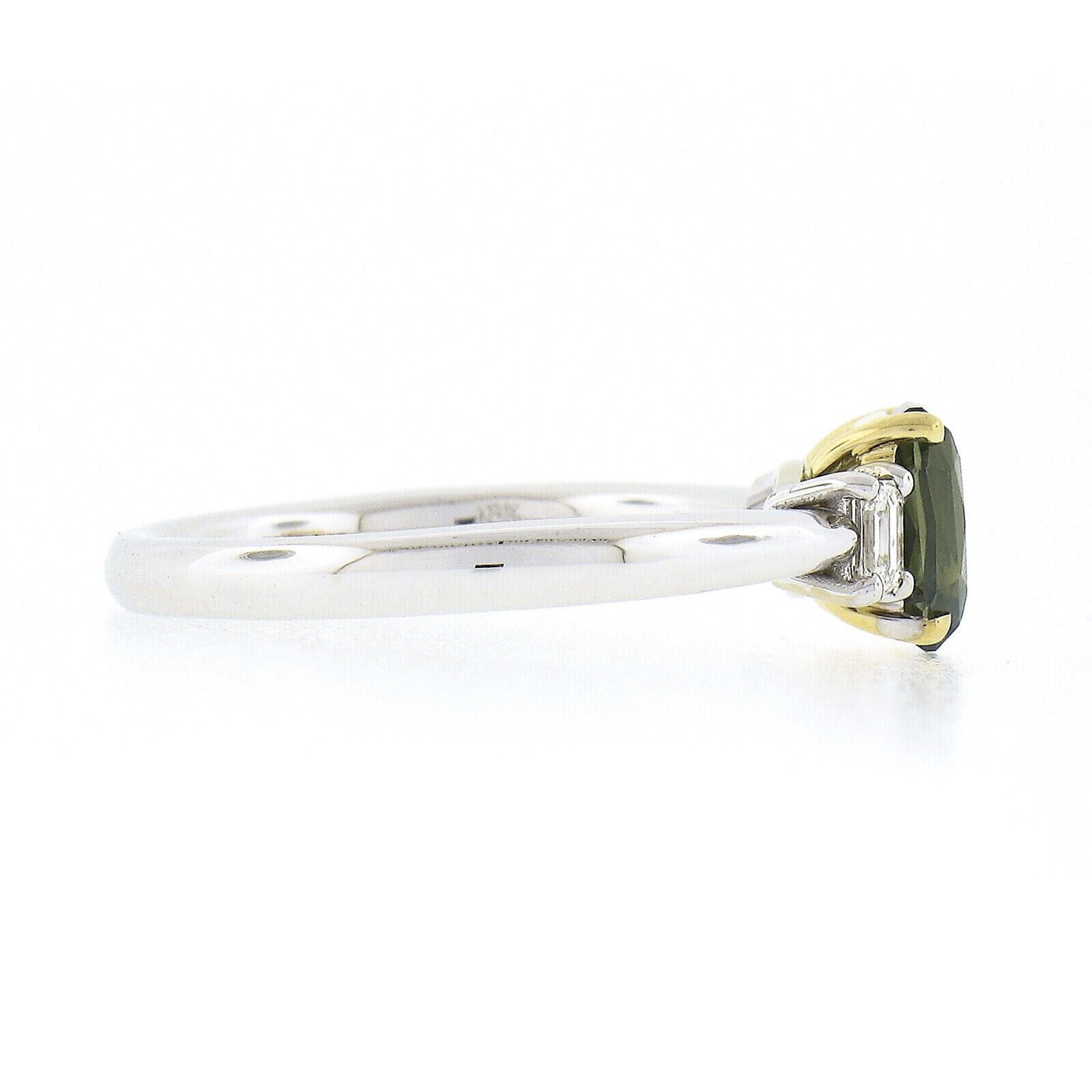 Octagon Cut New 18k Gold 1.46ct GIA Ceylon Alexandrite & Emerald Cut Diamond Engagement Ring For Sale