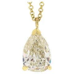NEW 18k Gold 1.57ctw GIA Pear Prong Diamond Tear Drop Solitaire Pendant 
Chain