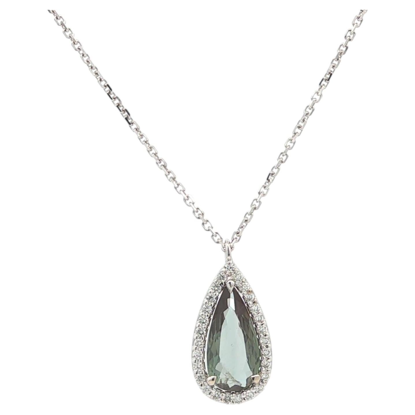 New 18k Gold 1.61ctw GIA Color Change Pear Alexandrite Diamond Halo Pendant