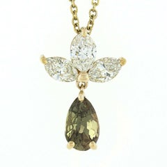 New 18k Gold 1.70ct GIA Pear Alexandrite Marquise Diamond Dangle Pendant & Chain