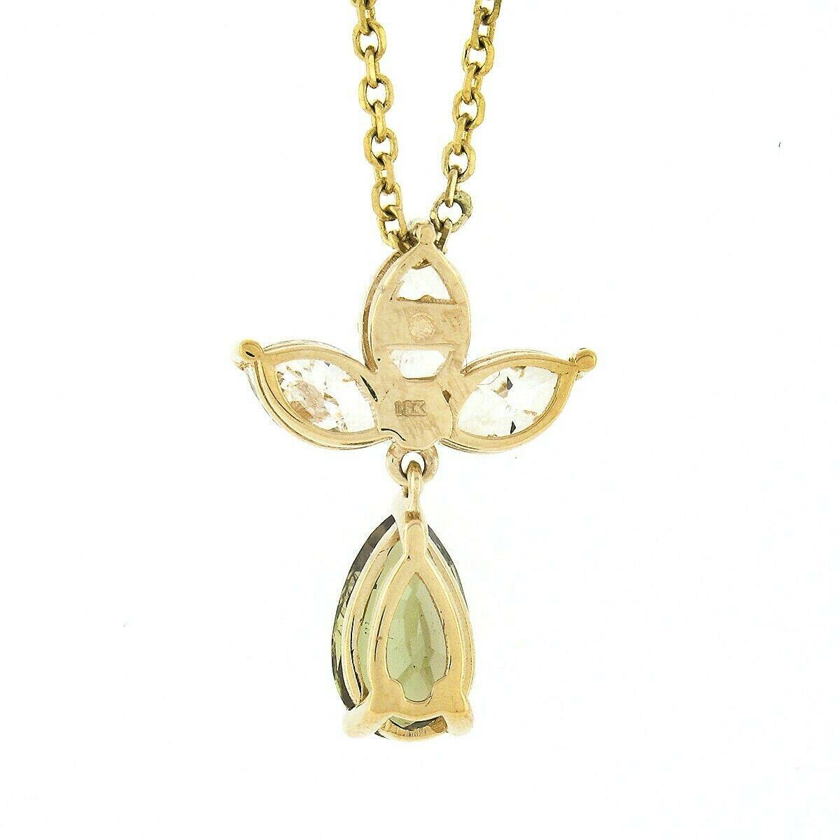 Pear Cut New 18k Gold 1.70ct GIA Pear Alexandrite Marquise Diamond Dangle Pendant & Chain
