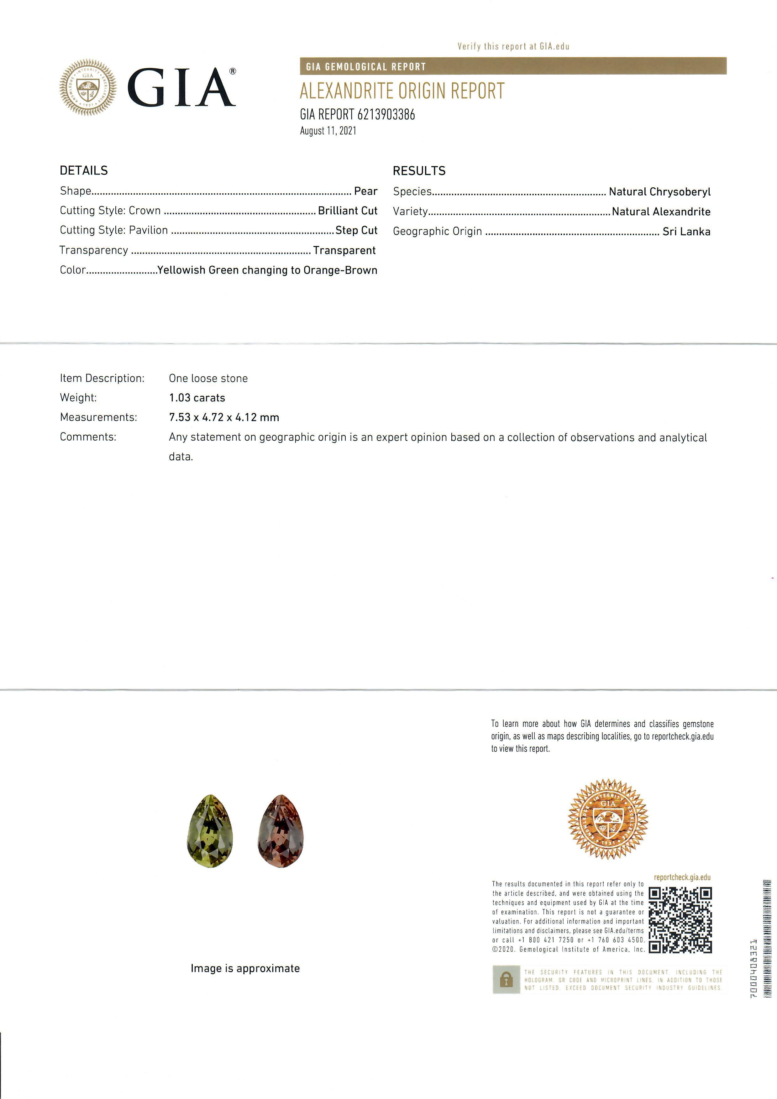 New 18k Gold 1.70ct GIA Pear Alexandrite Marquise Diamond Dangle Pendant & Chain 1