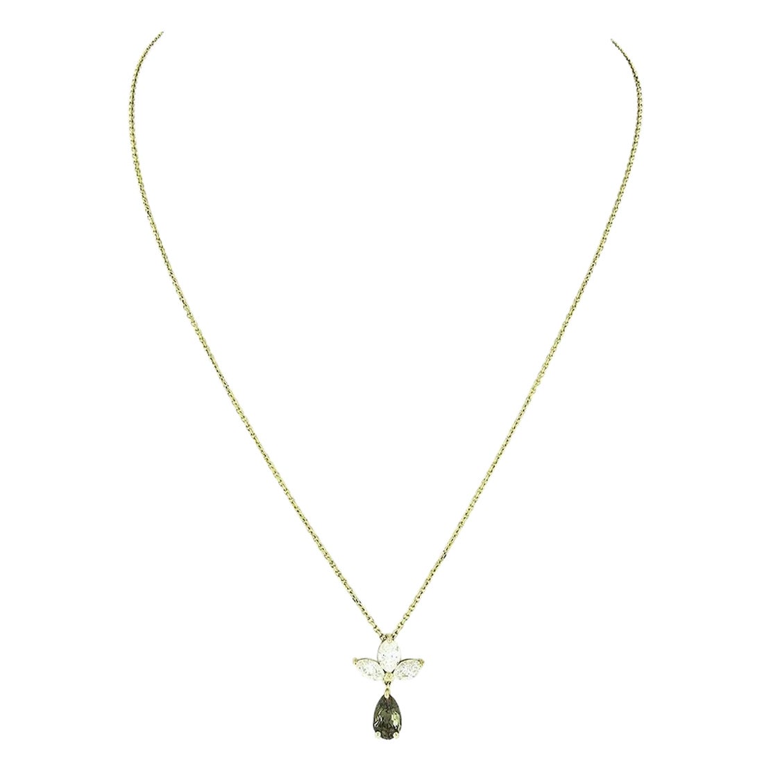 New 18k Gold 1.70ct GIA Pear Alexandrite Marquise Diamond Dangle Pendant 
Chain