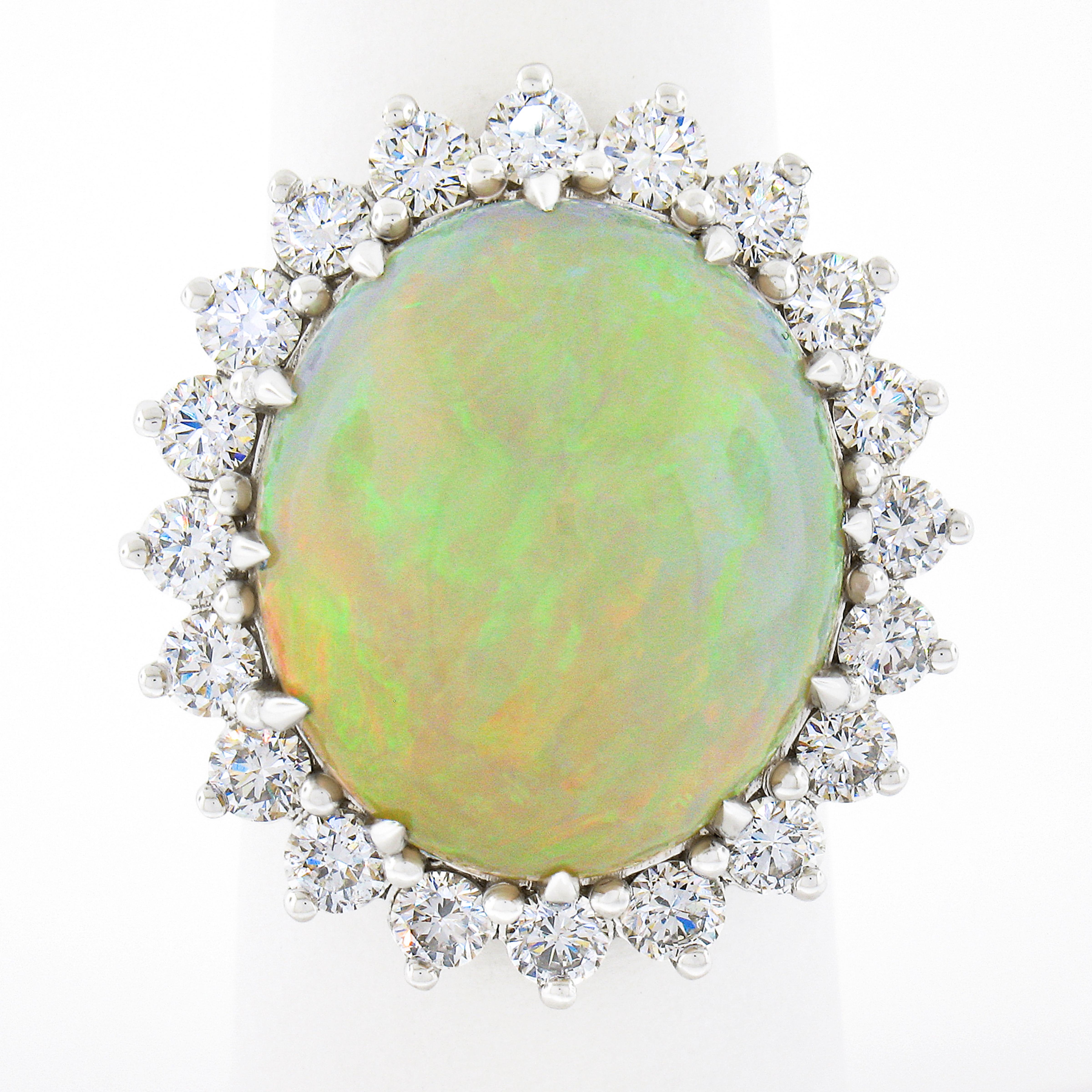 New 18k Gold 17.61ctw GIA Oval Cabochon Opal w/ Round Diamond Halo Cocktail Ring For Sale 6