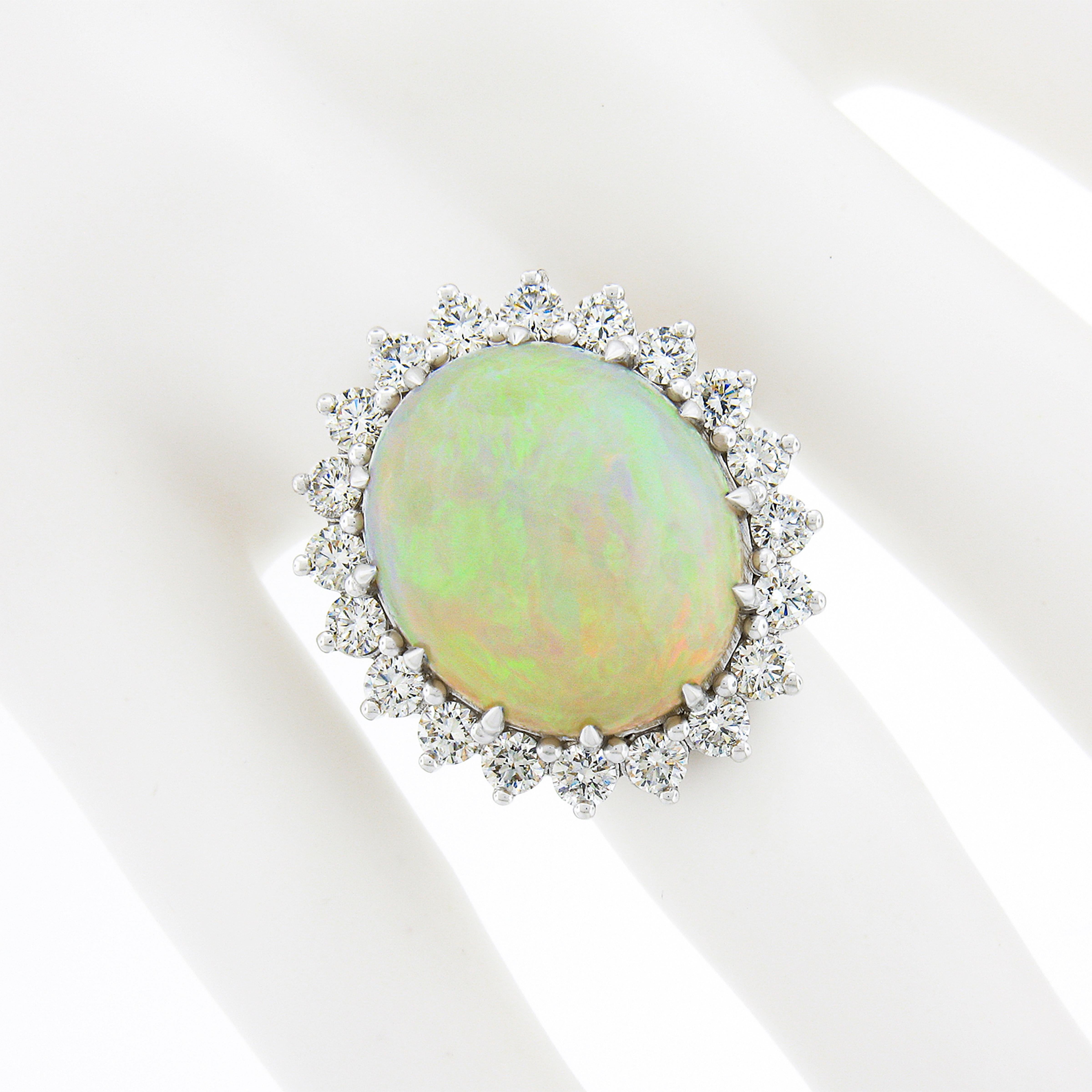 Oval Cut New 18k Gold 17.61ctw GIA Oval Cabochon Opal w/ Round Diamond Halo Cocktail Ring For Sale
