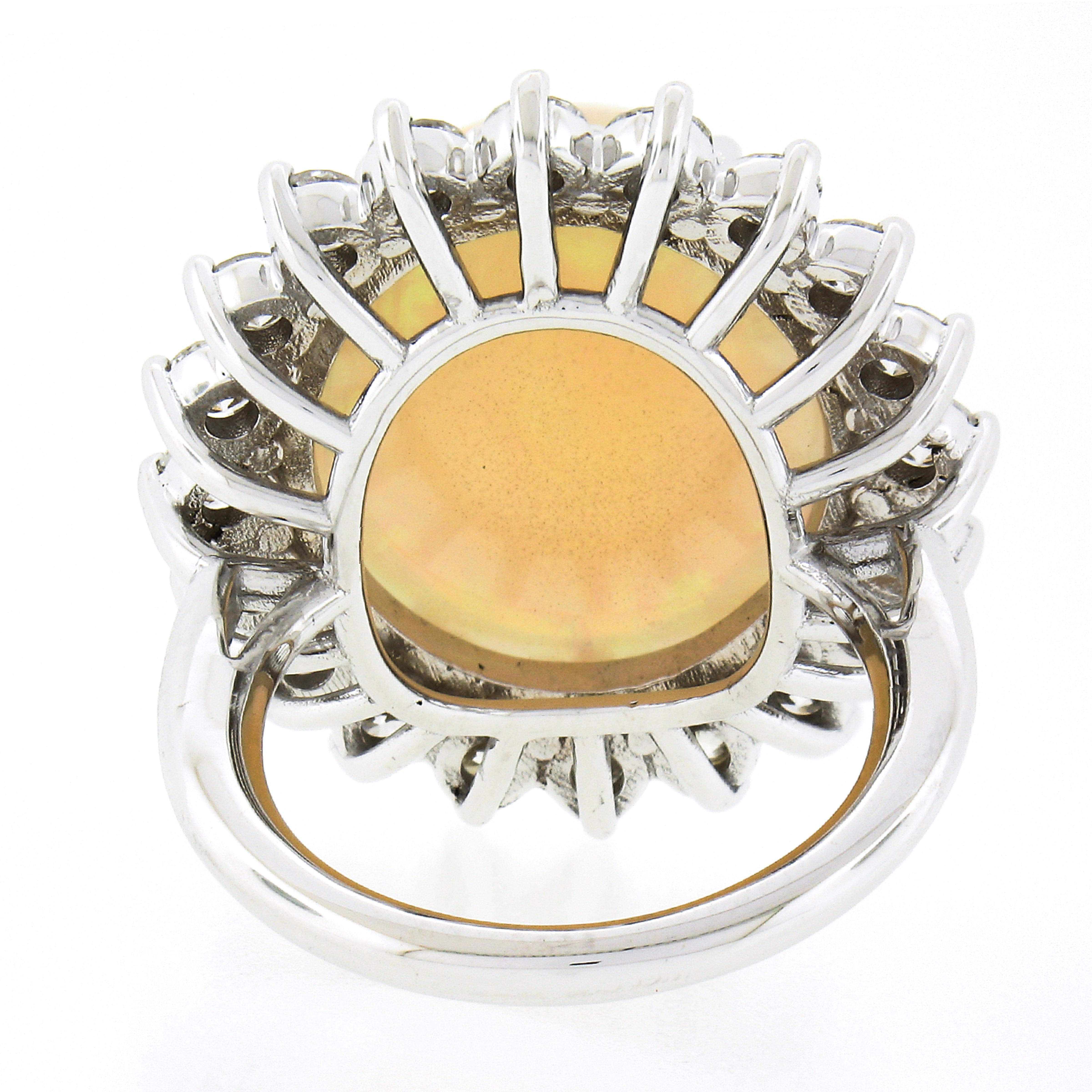 New 18k Gold 17.61ctw GIA Oval Cabochon Opal w/ Round Diamond Halo Cocktail Ring For Sale 1