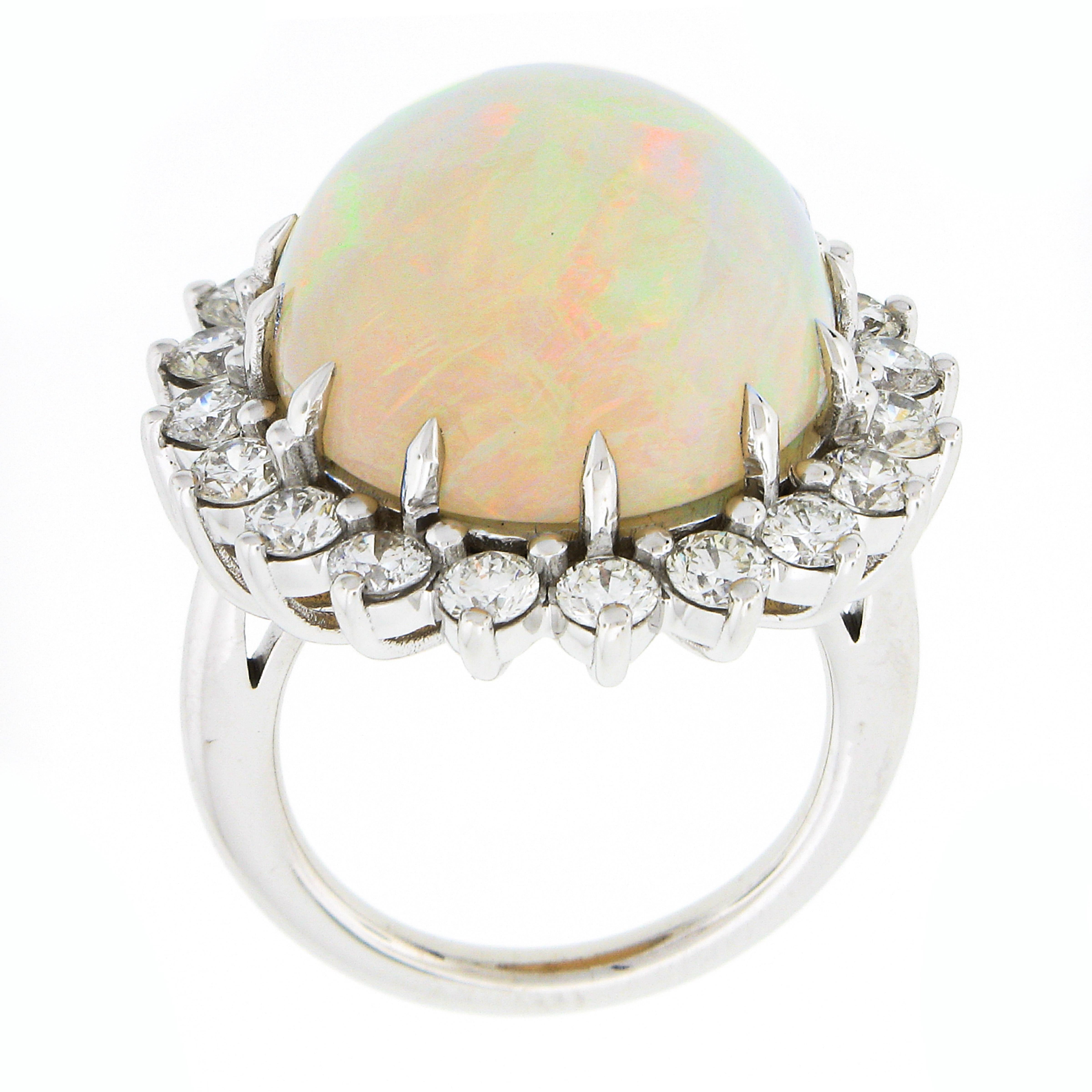 New 18k Gold 17.61ctw GIA Oval Cabochon Opal w/ Round Diamond Halo Cocktail Ring For Sale 2