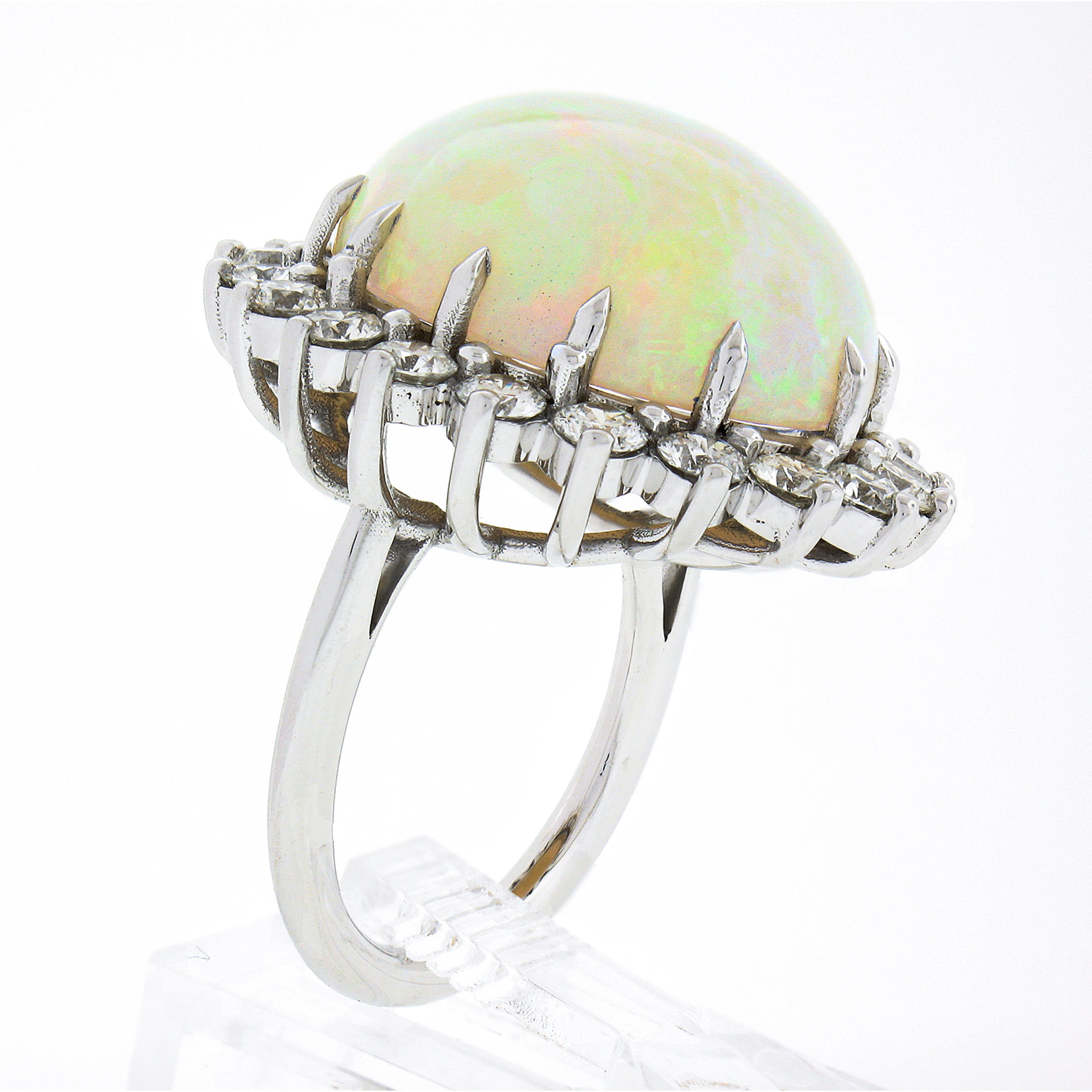 New 18k Gold 17.61ctw GIA Oval Cabochon Opal w/ Round Diamond Halo Cocktail Ring For Sale 3