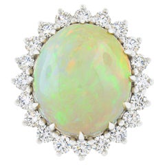 New 18k Gold 17.61ctw GIA Oval Cabochon Opal w/ Round Diamond Halo Cocktail Ring