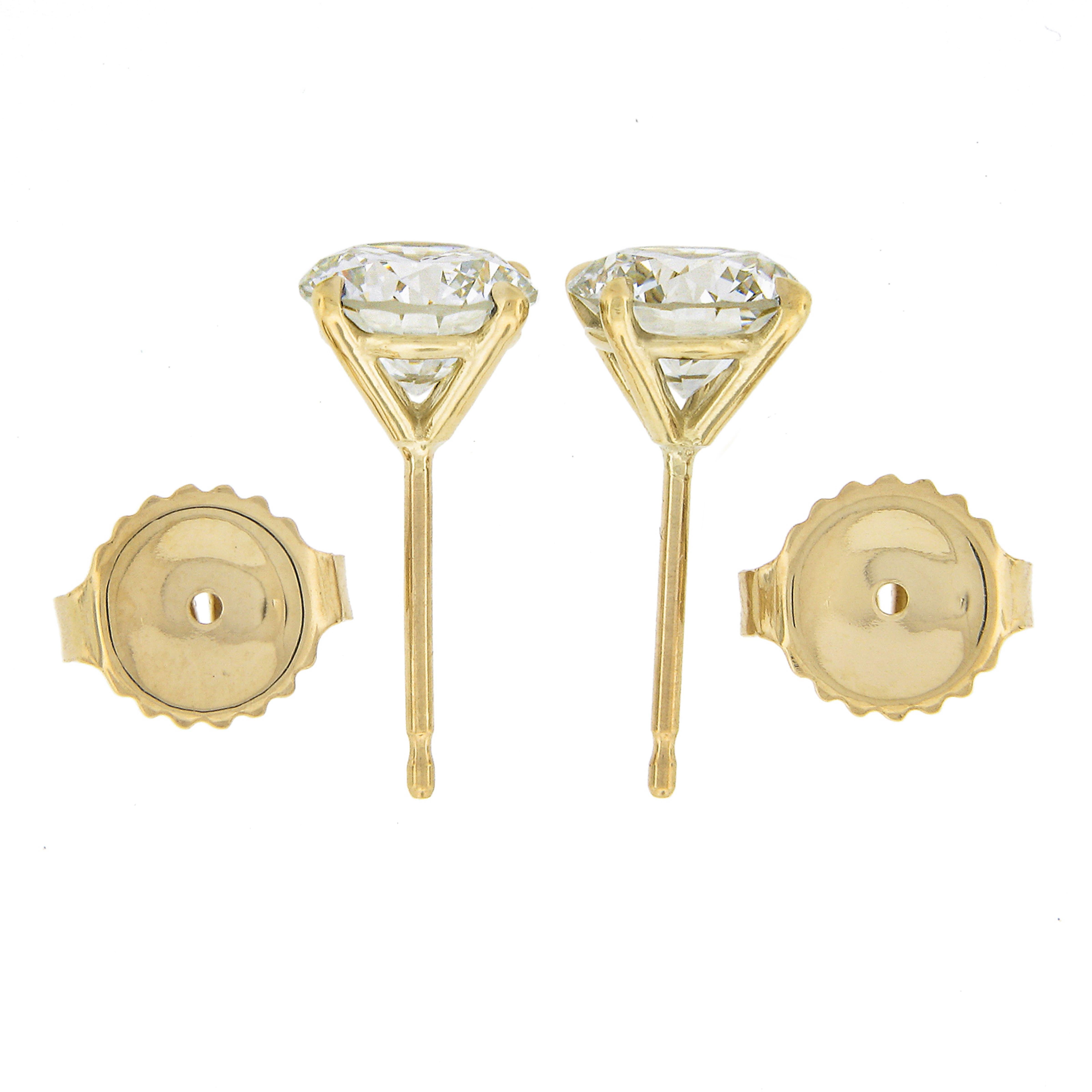 New 18K Gold 1.81Carat Gia Round Brilliant Diamond 4 Prong Martini Stud Earrings In New Condition For Sale In Montclair, NJ
