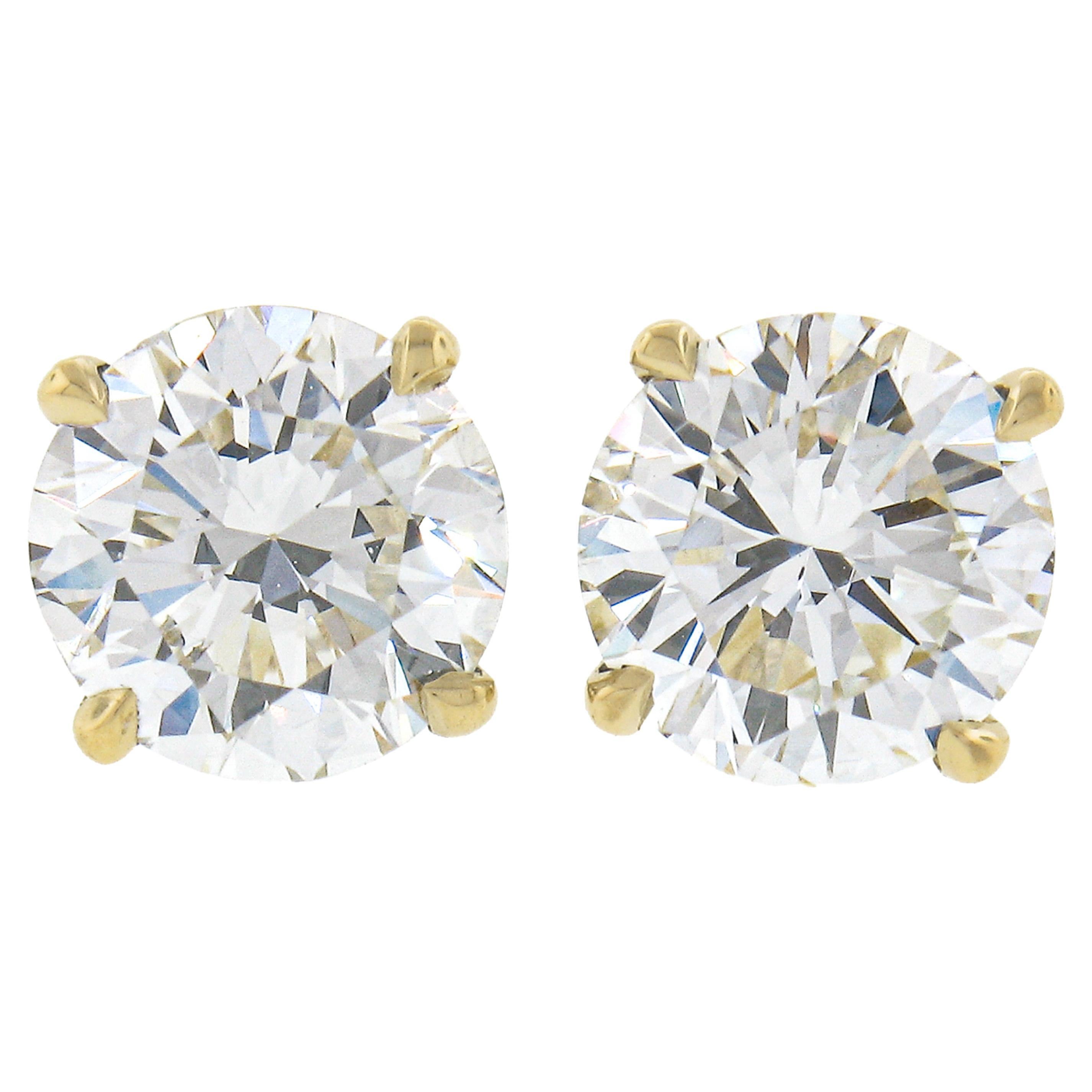 New 18K Gold 1.81Carat Gia Round Brilliant Diamond 4 Prong Martini Stud Earrings For Sale