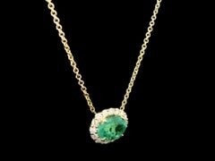 New 18k Gold 1.82ctw Oval Emerald w/ Diamond Halo Pendant Adjustable Necklace