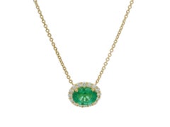 New 18k Gold 1.82ctw Oval Emerald w/ Diamond Halo Pendant Adjustable Necklace