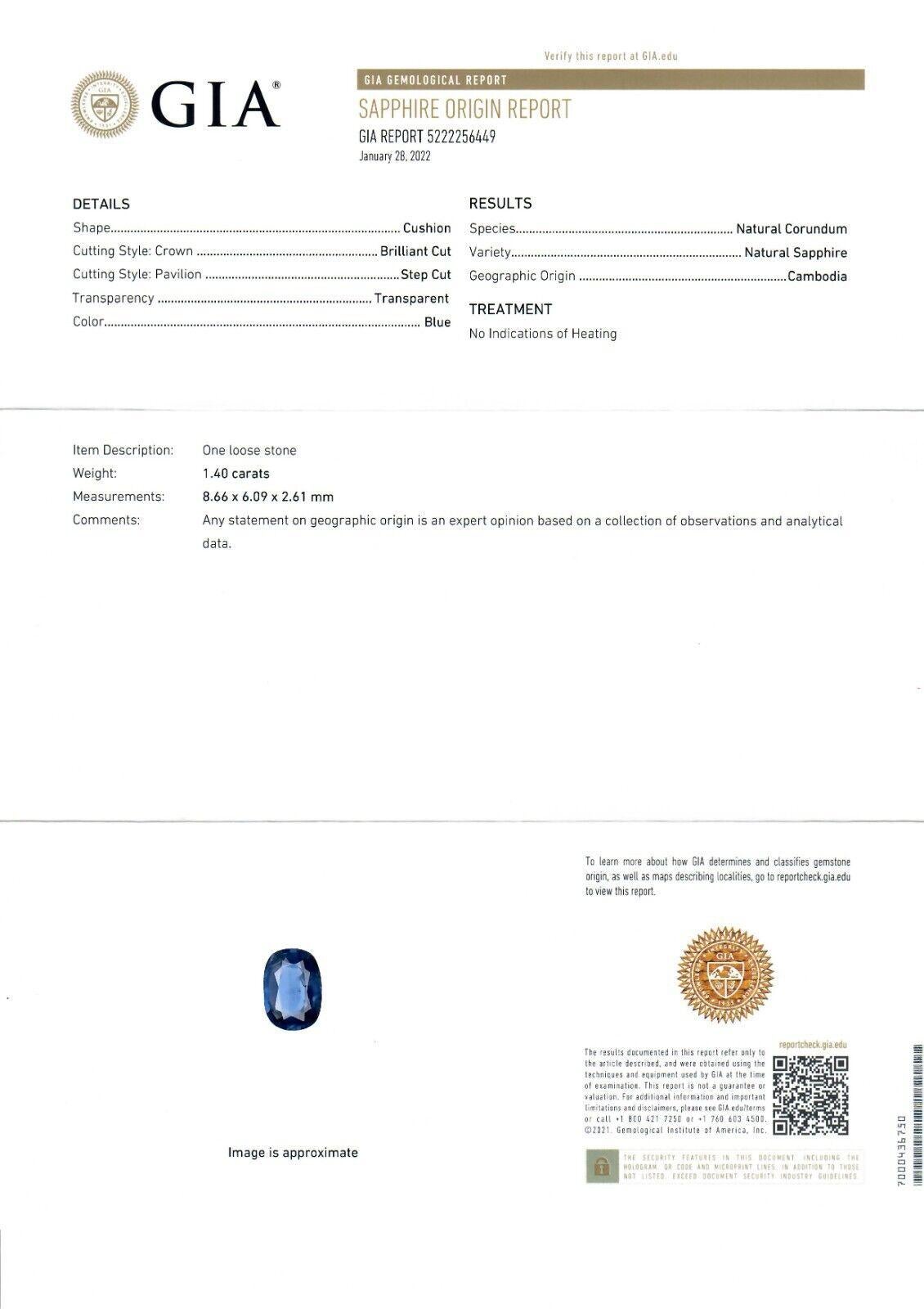 NEW 18k Gold 1.88ctw GIA Cushion Blue Sapphire Diamond Halo Pendant Necklace For Sale 5