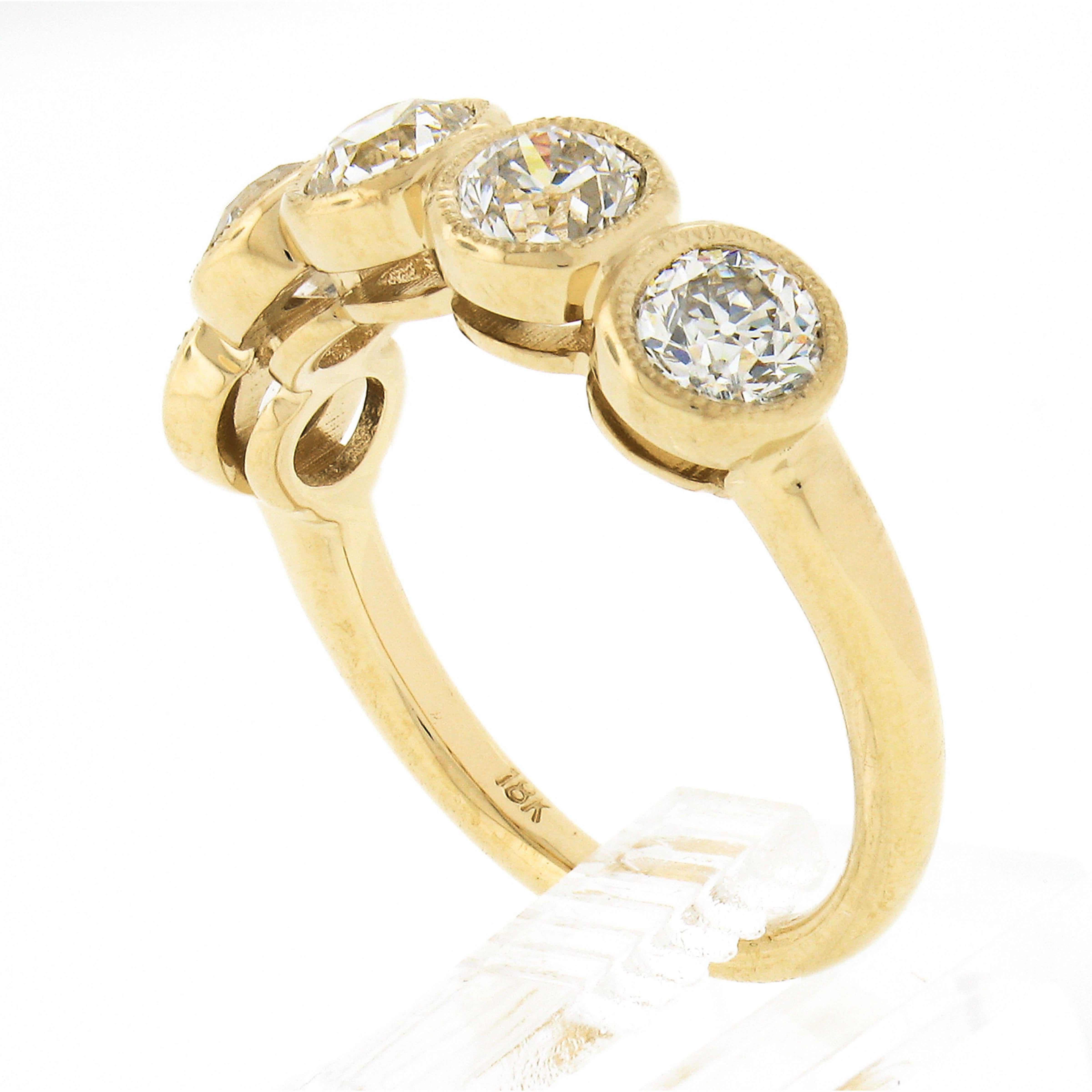 New 18k Gold 1.94ctw Milgrain Bezel European Diamond 5 Stone Wedding Band Ring In New Condition For Sale In Montclair, NJ