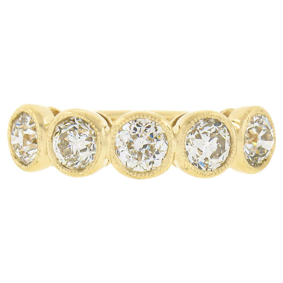NEW 18k Gold 0.63ct Milgrain Bezel Round Diamond 5 Stone Stack Wedding ...