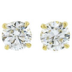NEW 18K Gold 1ctw GIA F SI1 Round Brilliant Ideal Classic Diamond Stud Earrings