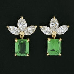 Neu 18k Gold 3,06ctw Marquise Diamant Smaragd Stufenschliff Tsavorit Ohrringe