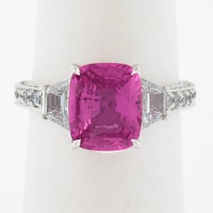 NEW 18K Gold 4.53ctw GIA Cushion Cut Pink Sapphire & Diamond Engagement Ring