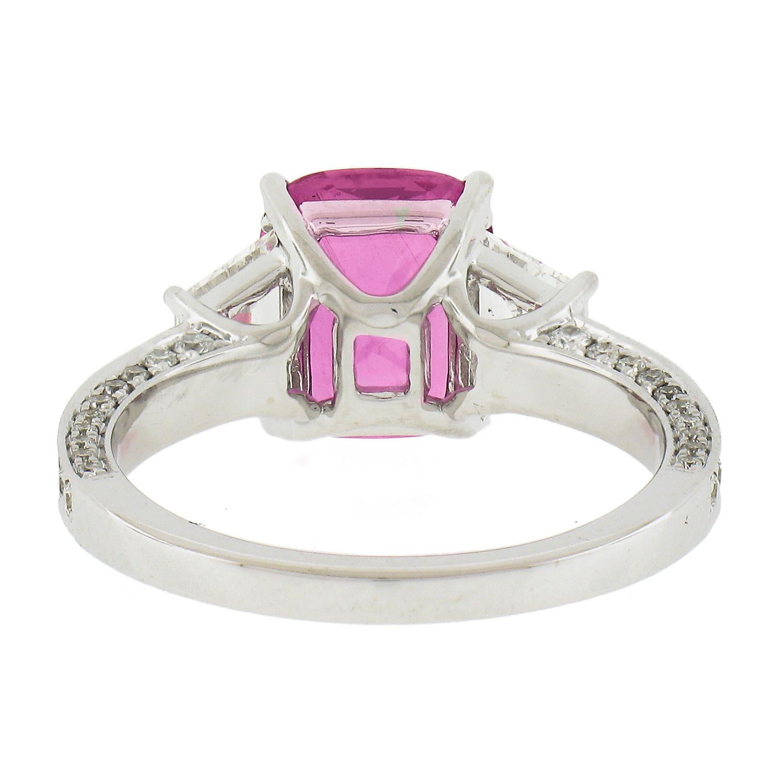 NEW 18K Gold 4.53ctw GIA Cushion Cut Pink Sapphire & Diamond Engagement Ring For Sale 4