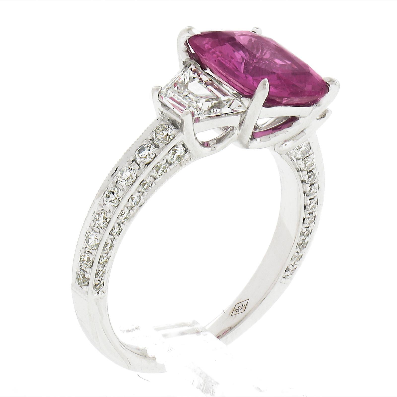 NEW 18K Gold 4.53ctw GIA Cushion Cut Pink Sapphire & Diamond Engagement Ring For Sale 6